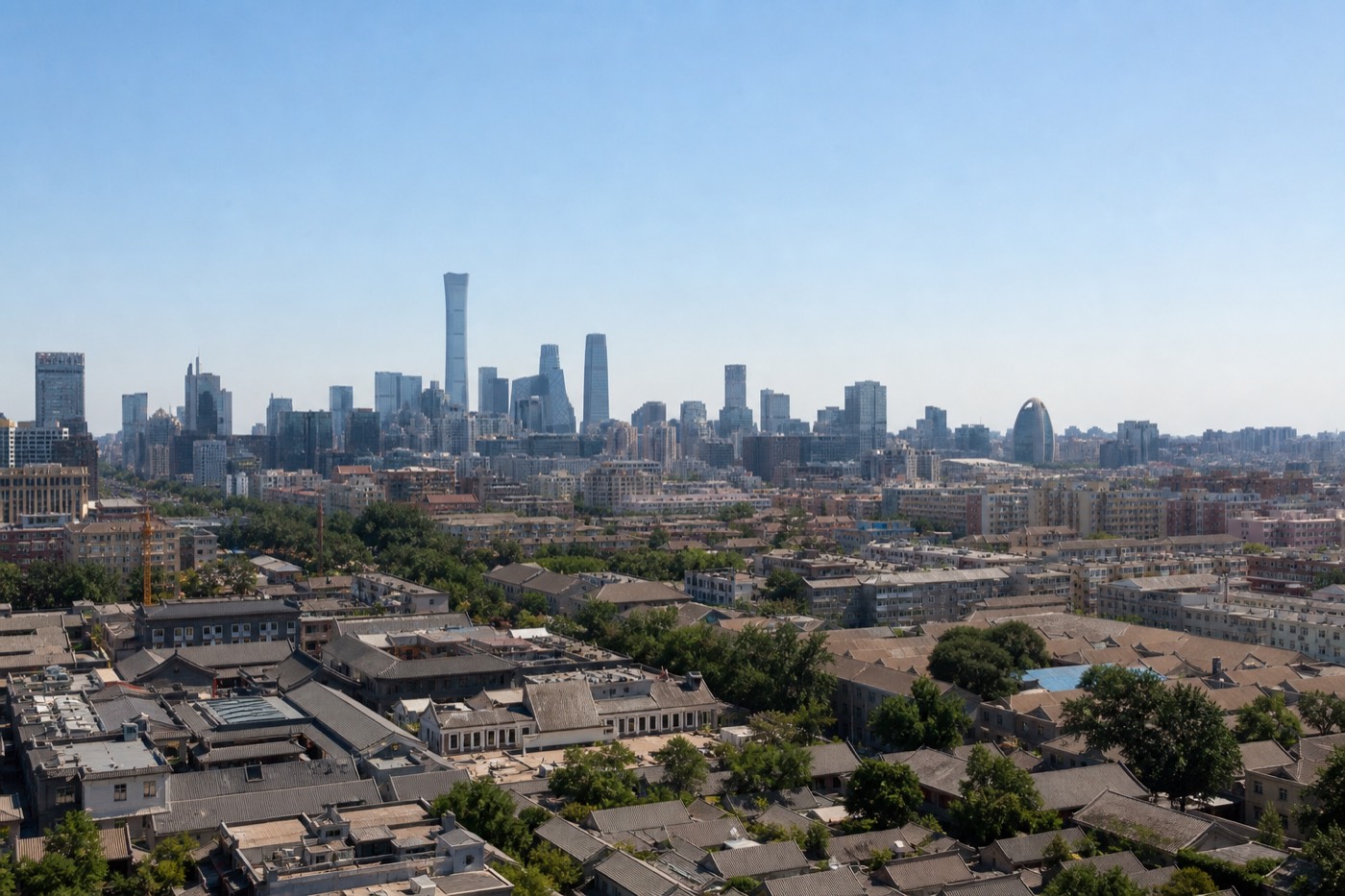 The Beijing skyline on a clear daytime, with the city spreading toward the horizon