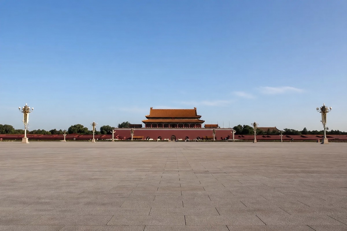 Tiananmen Square, just south of the Forbidden City's main gate