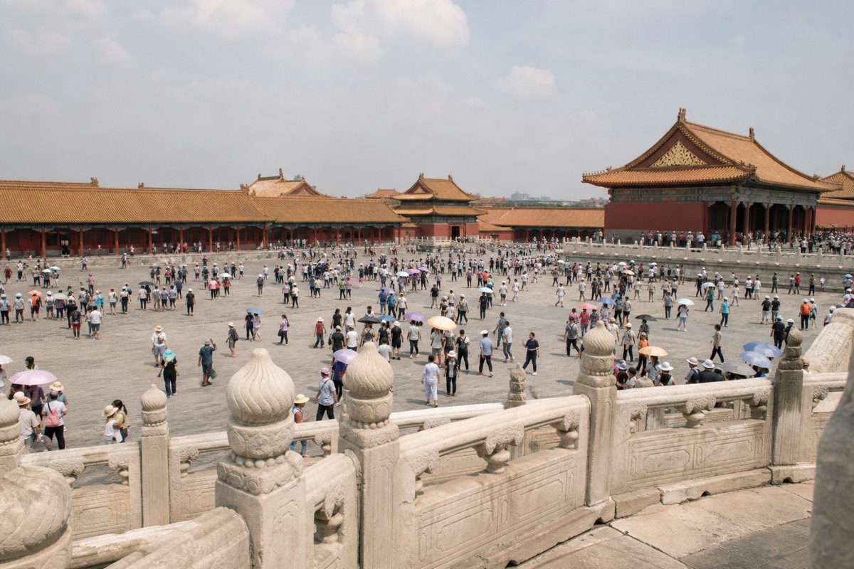 A busy courtyard inside the Forbidden City