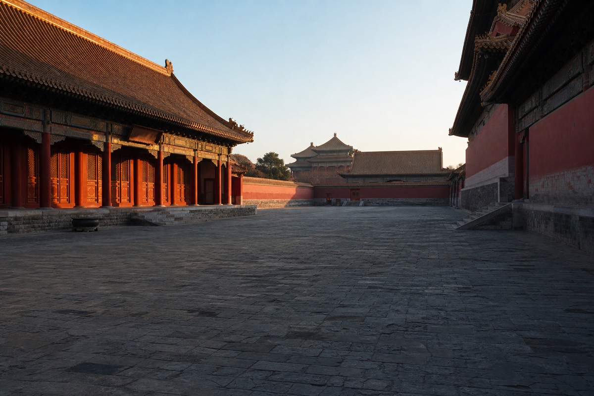 A busy courtyard inside the Forbidden City