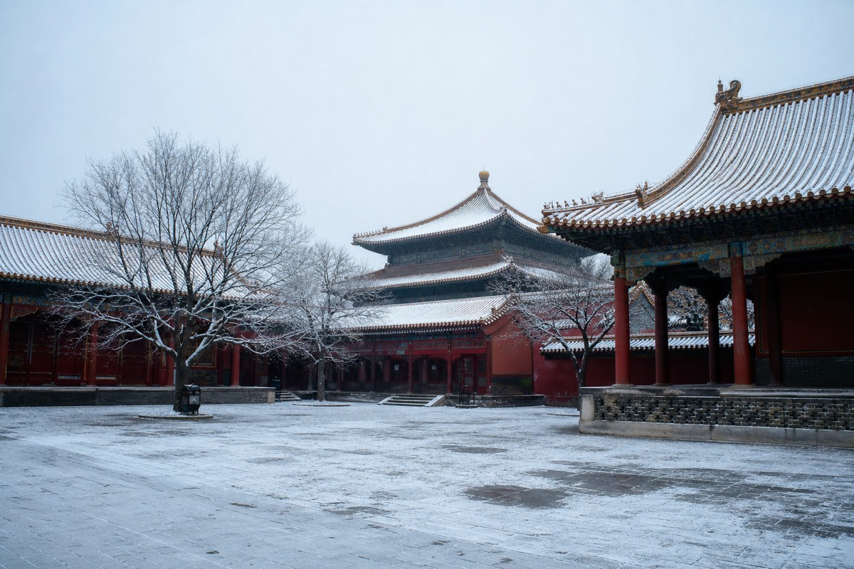 The Forbidden City under winter snow